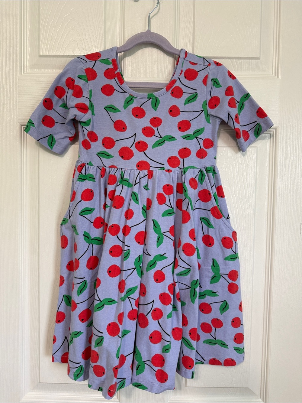 Hanna Andersson Lavender Skater Dress with Red Cherry Print